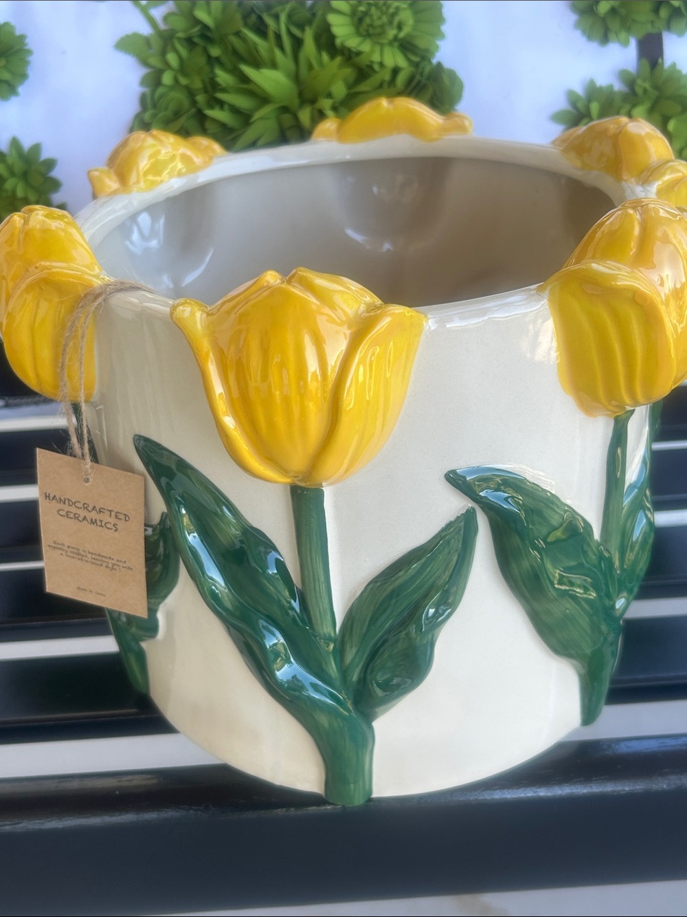 NWT Handcrafted Ceramics Yellow Tulip Planter - Home Accents